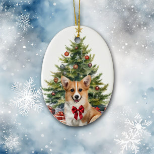 Décoration En Céramique Red Bow Pembroke Welsh Corgi Chien Noël