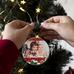 Décoration En Céramique Red Christmas Village Custom Family Photo Keepsaké