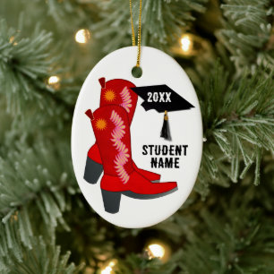 Décoration En Céramique Red Cowboy Boots Graduation