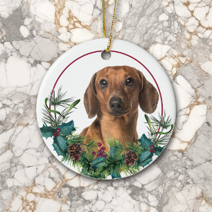 Décoration En Céramique Red Dachshund Chien À feuillage persistant Wreath