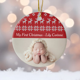 Décoration En Céramique Red Deer Tree Motif Baby's 1st Christmas Photo