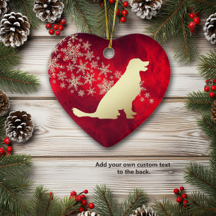 Décoration En Céramique Red Gold Snowflake Golden Retriever