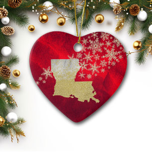 Décoration En Céramique Red Gold Snowflake Louisiana Heart