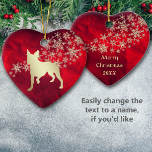 Décoration En Céramique Red Gold Snowflon Boston Terrier