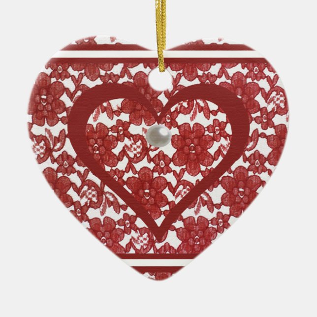 Décoration En Céramique Red Lace Motif Valentine's (Devant)