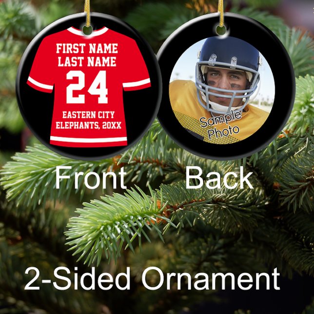 Décoration En Céramique Red Photo Football Soccer Hockey Sports Jersey (custom football sports jersey photo christmas ornament)