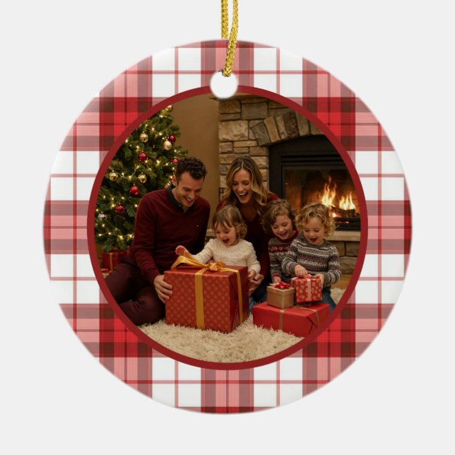 Décoration En Céramique Red Plaid Family Christmas (Devant)