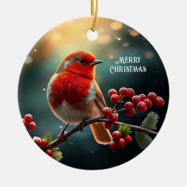 Décoration En Céramique Red Robin Christmas Holiday Ornament (Devant)