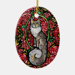 Décoration En Céramique Red Roses Maine Coon Kitty Chat Art Rose Jardin Ch