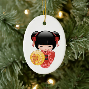 Décoration En Céramique Red Sakura Kokeshi Doll