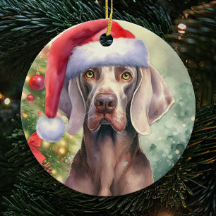 Décoration En Céramique Red Santa Hat Weimaraner Chien Noël