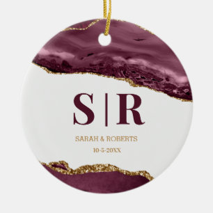 Décoration En Céramique Red Wine Geode Agate Couples Monogrammed Christmas
