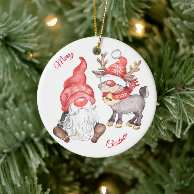 Décoration En Céramique Renard de Noël avec Gnome (Arbre)