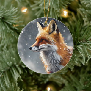 Décoration En Céramique Renard rouge dans la neige Renard d'hiver Noël