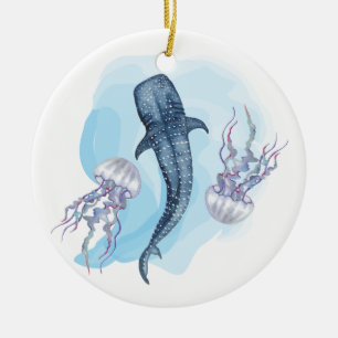 Décoration En Céramique Requin Baleine. Aquarelle
