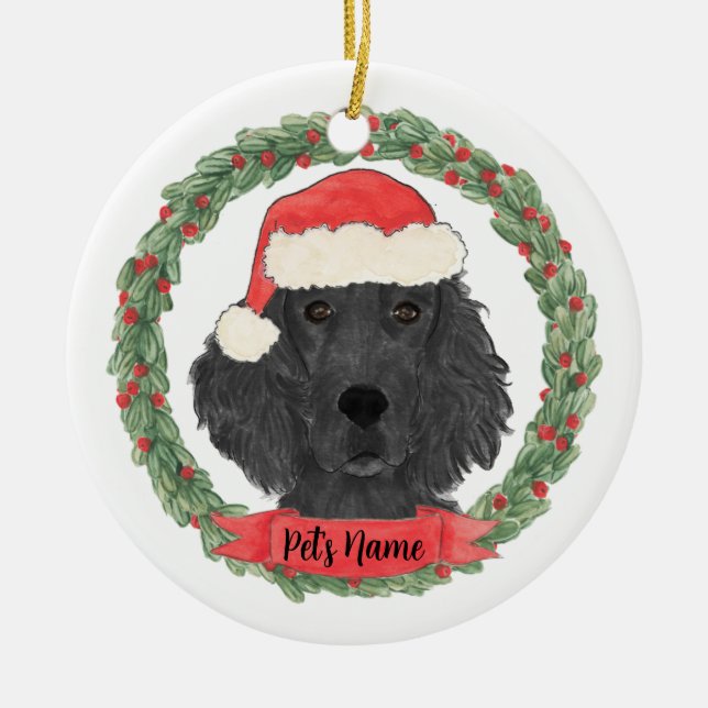 Décoration En Céramique Retriever à revêtement plat personnalisé Noël (Devant)