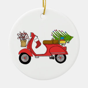 Décoration En Céramique Retro dessiné à la main scooter de noël avec cadea
