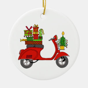 Décoration En Céramique Retro dessiné à la main scooter de noël avec cadea