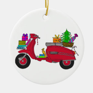 Décoration En Céramique Retro dessiné à la main scooter de noël avec cadea