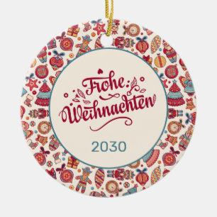 Décoration En Céramique Retro Frohe Weihnachten Personnalisé