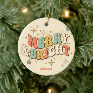 Décoration En Céramique Retro Groovy Joyeux et Lumineux Noël