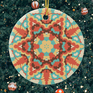 Décoration En Céramique Rétro Mandala bleu rouge et jaune