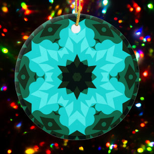 Décoration En Céramique Retro Mandala Flower bleu et vert