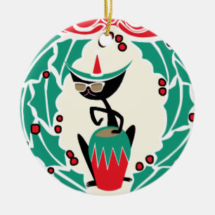 Décoration En Céramique Rétro Noël de chat affranchi (personnalisé)