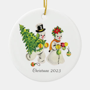 Décoration En Céramique Retro Snowcouple Noël 2023