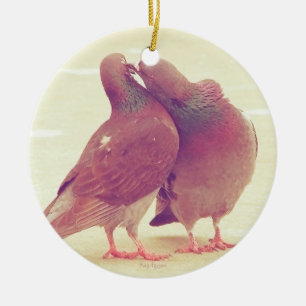 Décoration En Céramique Rétros inséparables embrassant le pigeon