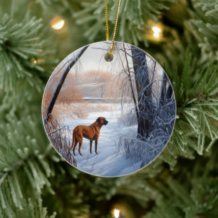 Décoration En Céramique Rhodesian Ridgeback Laisser Neige Noël