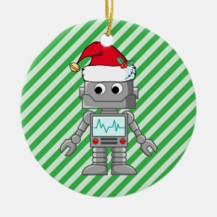 Décoration En Céramique Robot portant le chapeau du Père Noël