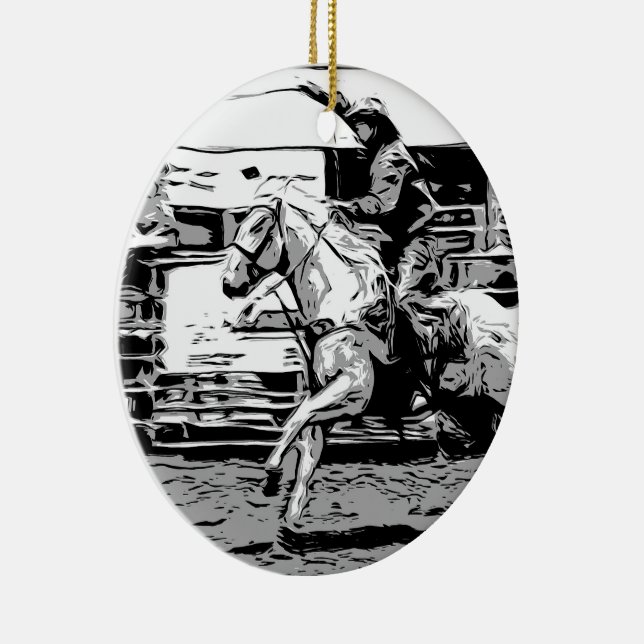 Décoration En Céramique Rodeo Cowboy - Steer Roping Event (Droite)