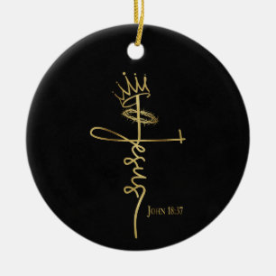 Décoration En Céramique ROI JESUS Élégant Noir/Or Noël chrétien