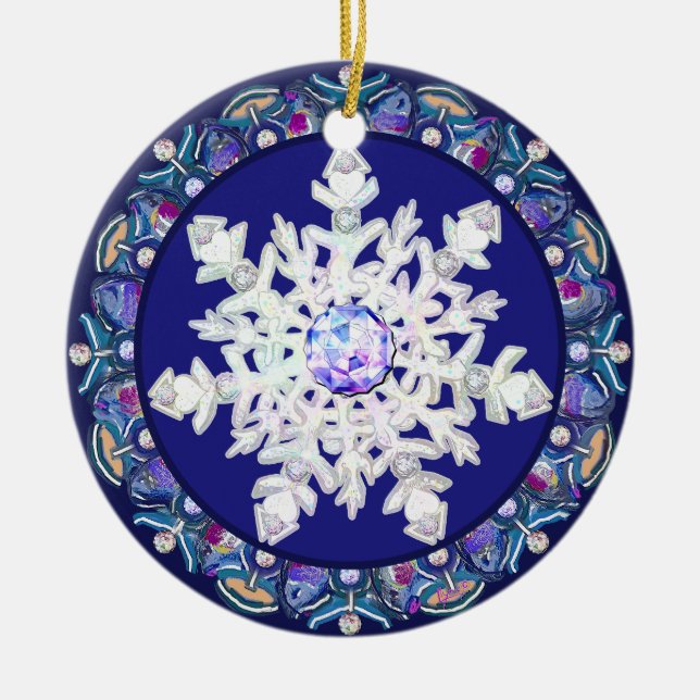 Décoration En Céramique Rosace bleue et flocon de neige (Devant)