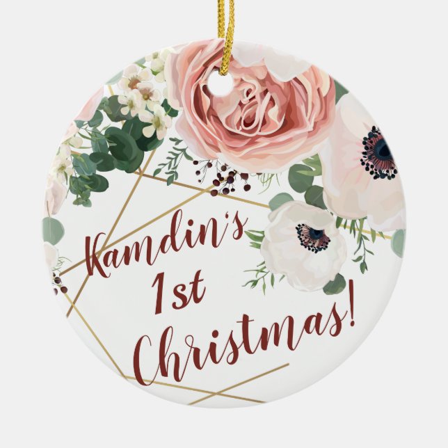 Décoration En Céramique Rose de jardin géométrique personnalisé XMAS (Devant)