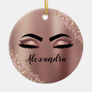 Décoration En Céramique Rose Gold Blush Pink Monogram Glitter Eyelashes