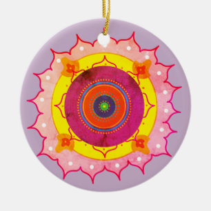 Décoration En Céramique Rose jaune de mandala