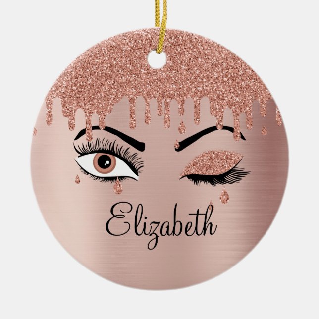 Décoration En Céramique Rose Pink Gold Eyelashes Dripping Glitter (Devant)