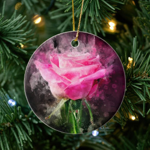 Décoration En Céramique Rose roseau aquarelle sur fond noir
