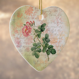 Décoration En Céramique Rose rouge vintage sur Damas rose avec écriture ma