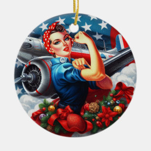 Décoration En Céramique Rosie le Riveter Pin-up Girl Christmas Ornament