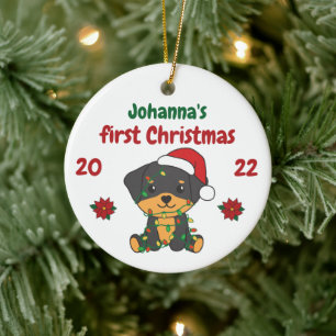 Décoration En Céramique Rottweiler Noël Baby premier Noël