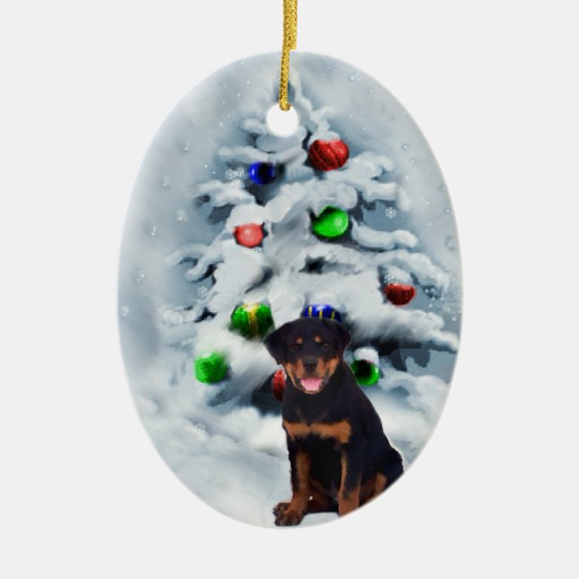 Décoration En Céramique Rottweiler Puppy Cadeaux de Noël (Devant)