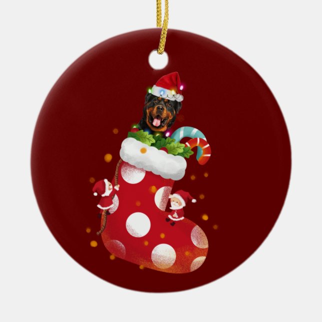 Décoration En Céramique Rottweilers avec Casquette Sock Noël (Devant)