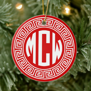 Décoration En Céramique Rouge blanc Cercle Monogramme Police Cadre clé gre