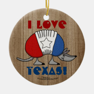 Décoration En Céramique Rouge, Blanc et Bleu Armadillo-I Love Texas !