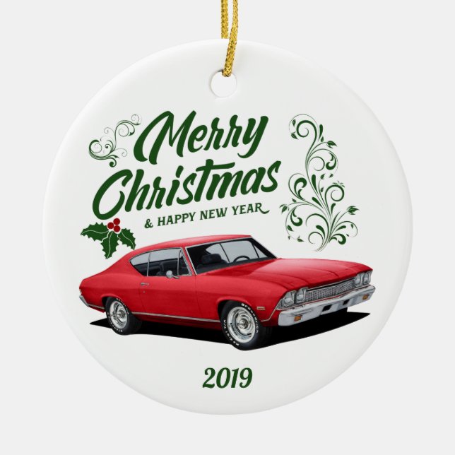 Décoration En Céramique Rouge Chevelle Muscle voiture Noël (Devant)