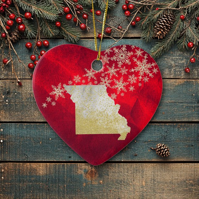 Décoration En Céramique Rouge Gold Snowflake Missouri Coeur (Créateur téléchargé)