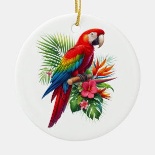 Décoration En Céramique Rouge macaw tropical floral